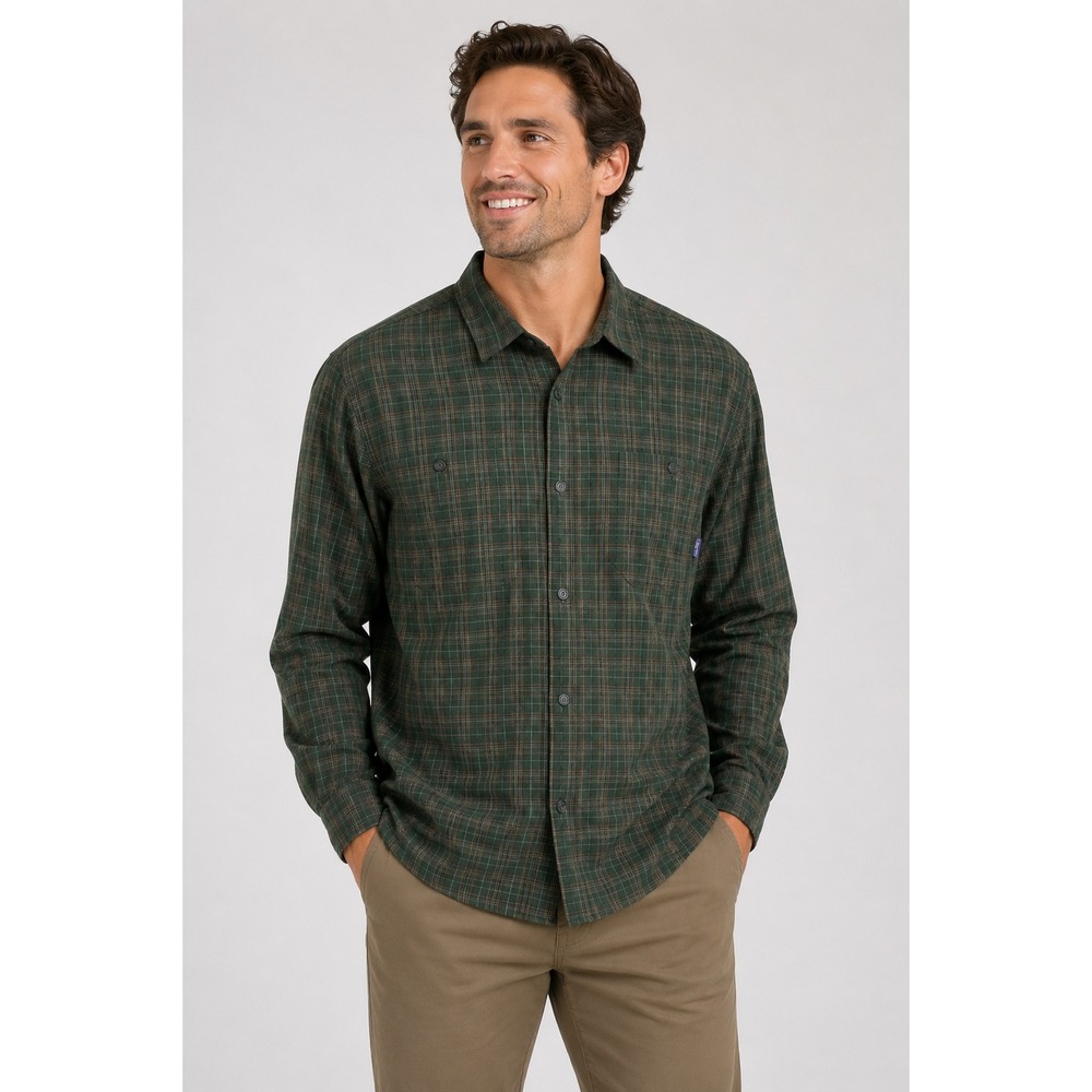 Patagonia Mens Button Down Shirt XXL Organic Cotton Plaid Green Long Sleeve